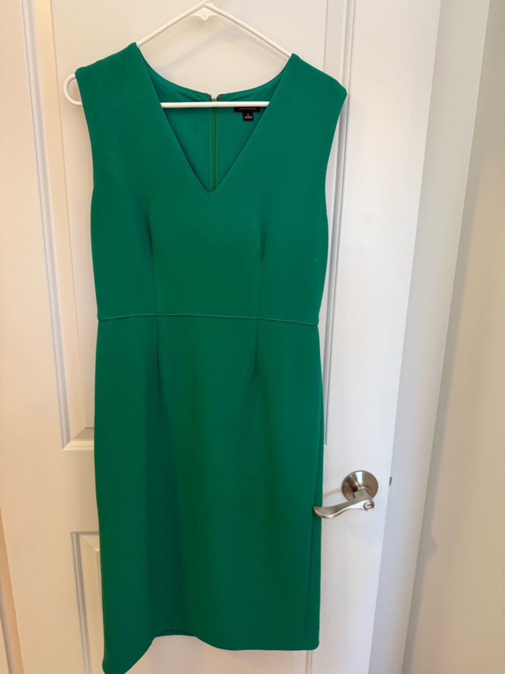 Ann Taylor Emerald Green V-Neck Midi Sheath Dress